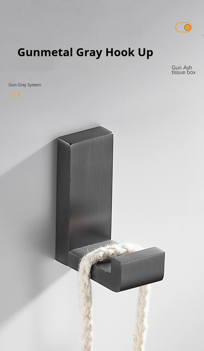 Description Picture 2 of itemBathroom Gun Grey Single Coat Hook Bathroom Hardware Replacement Robe Hooks Stylish Minimalist Design Perforated Installation