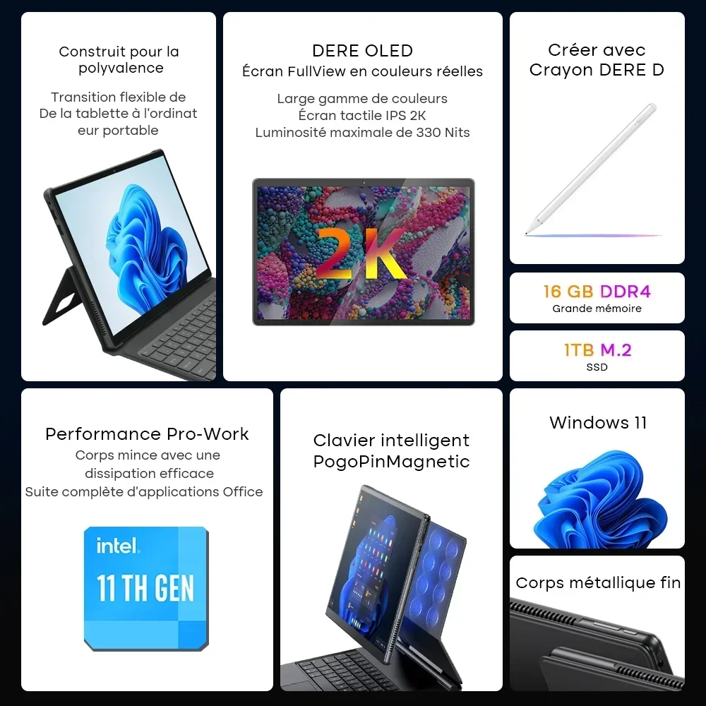 DERE-T30 프로 노트북, 노트북 IPS, 2K, 16GB RAM + 1TB SSD, 윈도우 11