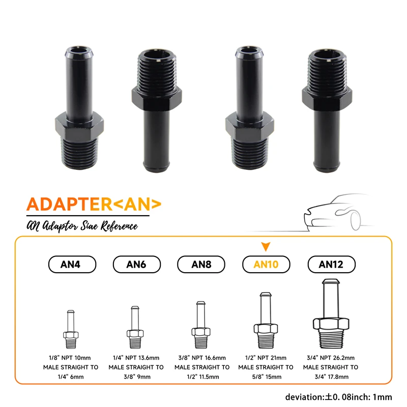 an10 mangueira farpa adaptador de alumínio em linha reta encaixe preto