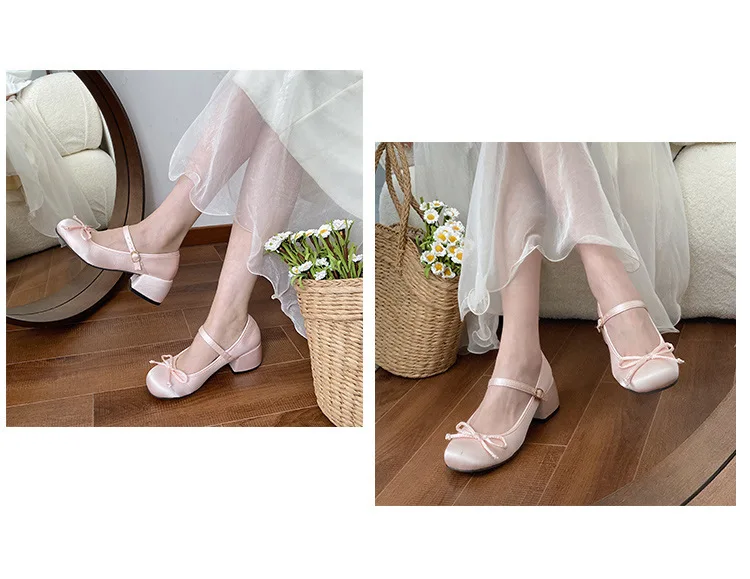 Spring Autumn Thick Heel Pink Shoes Elegant Bow Lolita College Women Sandals zapatos de mujer mary jane shoes Girls High Heels