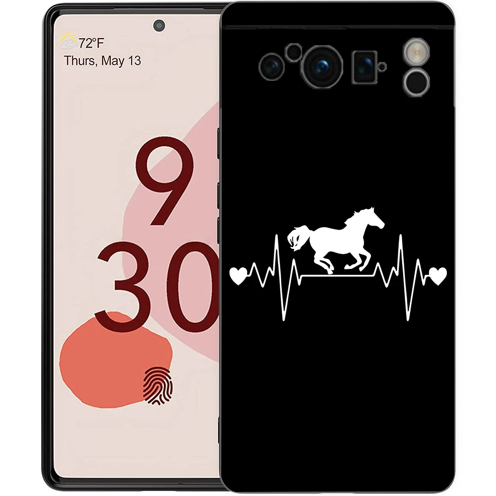 Black Shockproof TPU Silicone Phone Case with Animal Art Horse Design