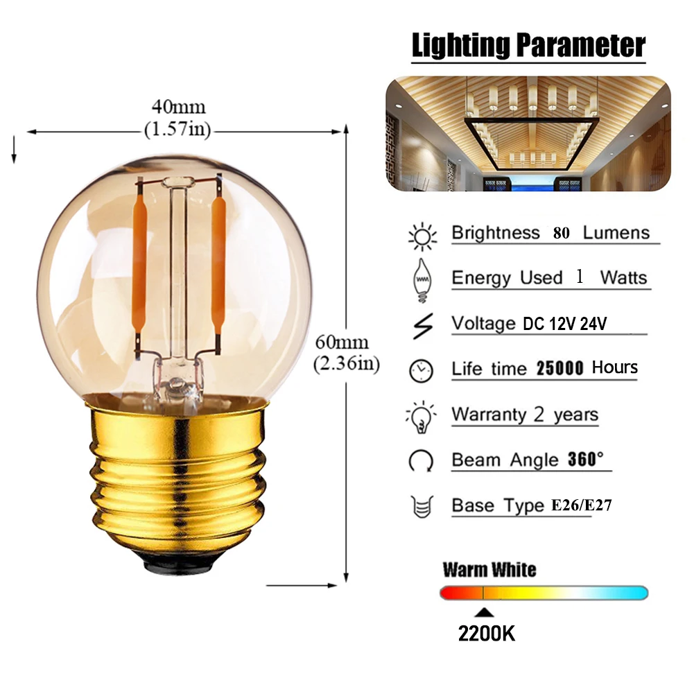 ตัวเลือกสินค้า หลอดไฟ LED Vintage Edison สไตล์ Warm White สำหรับตกแต่ง RV พร้อม E27/E14/12V