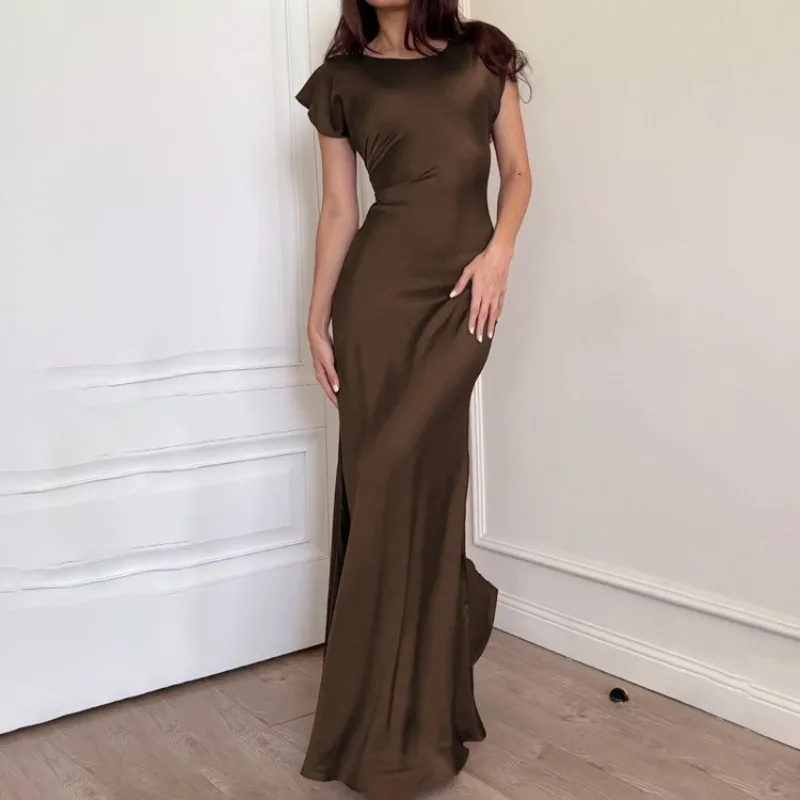 Elegantes Damen-Satin-Korsettkleid für Partys, O-Ausschnitt, Kurzarm, Hohe Taille, Figurbetontes Meerjungfrauenkleid, Formelles Abendkleid
