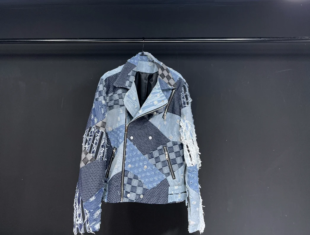 

SuperAen Customized Short Top Denim Jacket Spring and Autumn Style Damaged Heavy Industry PU Jacket Coat