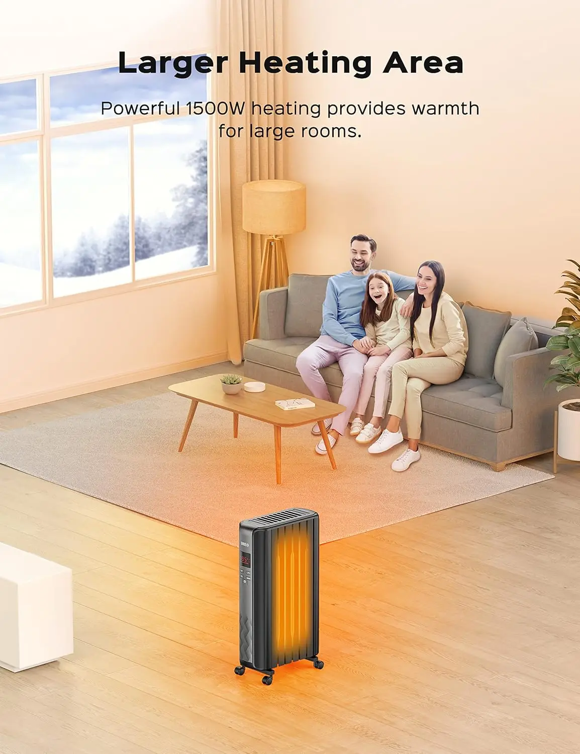 Oil Filled Radiator Heater, Electric Radiant Heater with Remote Control, 4 Modes, Overheat & Tip-Over Protection, 24h Timer, Dig