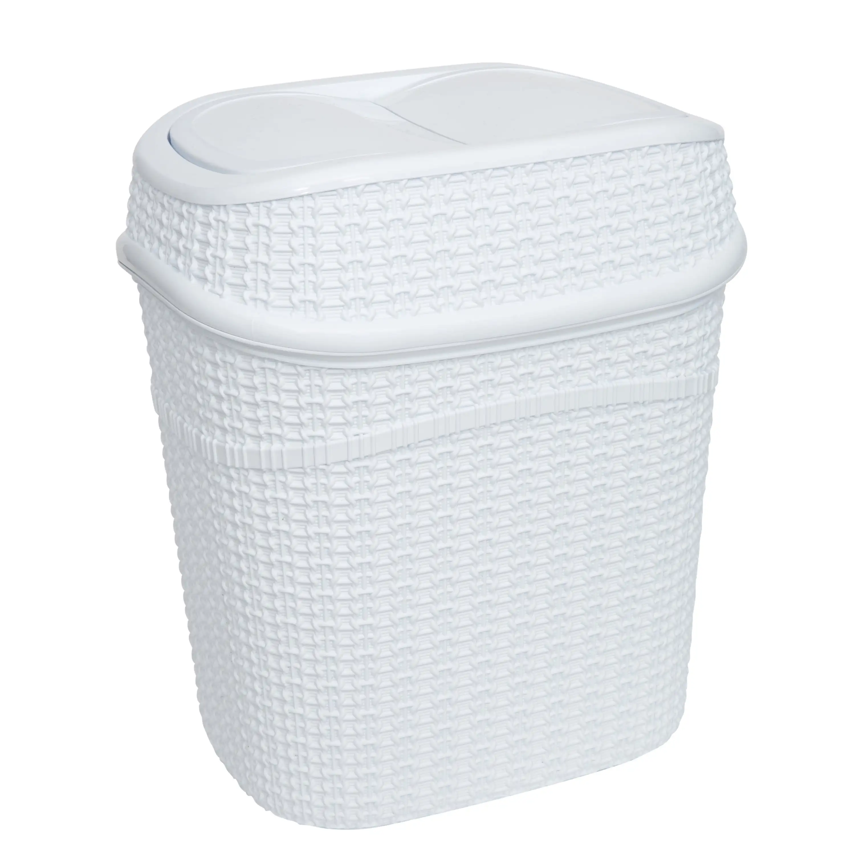 

Bath Bliss 2.5 gal Sailor Knot Plastic Swing Top Bathroom Trash Can, White