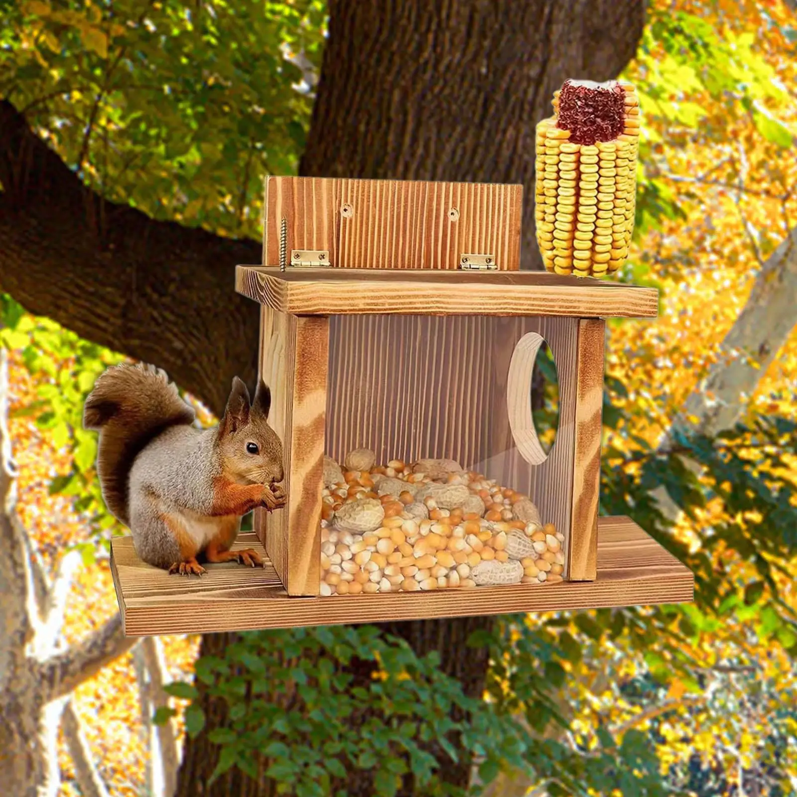 Wood Squirrel Feeder Thickness Chipmunk Feeder for Patio Decorative Outdoor