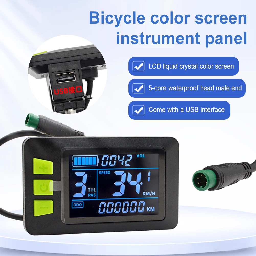 P3C LCD-scherm Dashboard Kleurrijk Scherm 24V 36V 48V 60V Elektrische Fietsmeter Voor Elektrische Scooter 5