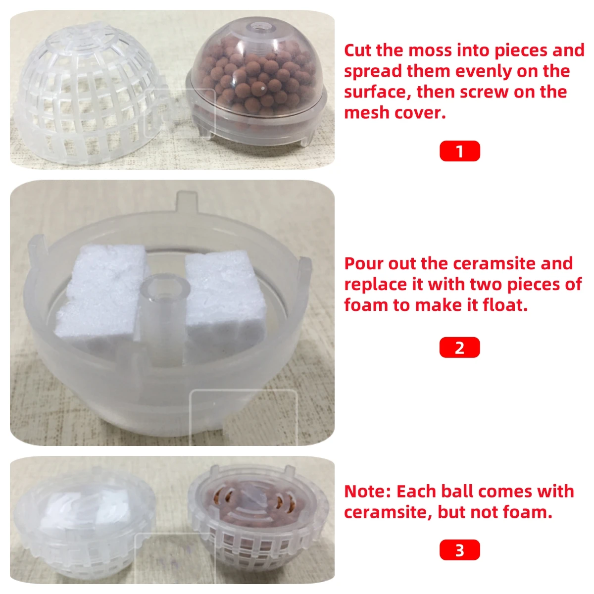 Transparent Aquarium 2-in-1 Water-sinking Ball Hemispherical Moss Ball Fish Tank Live Plants Filter Aquatic Ornamental Goods 1Pc fish tank ornaments,fish tank decorations,aquarium ornaments