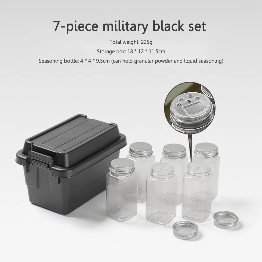 7PCS Camping Seasoning Bottle Set Storage Box Portable Outdoor Picnic Seasoning Bottle Organizer BBQ Dispenser