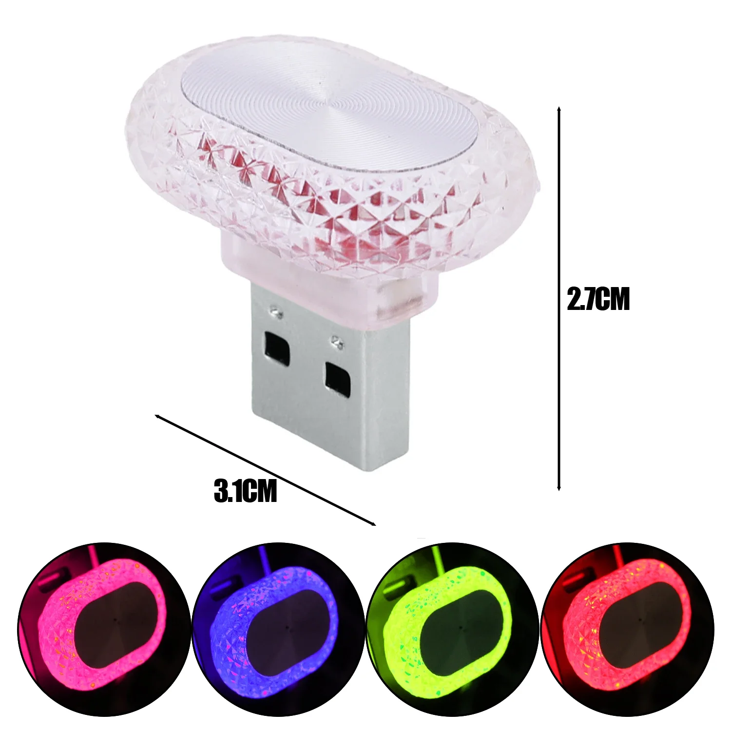 Compact USB LED Ambient Night Lights - Multicolor Decorative Illumination for Cars, Bedrooms, and Home Decor