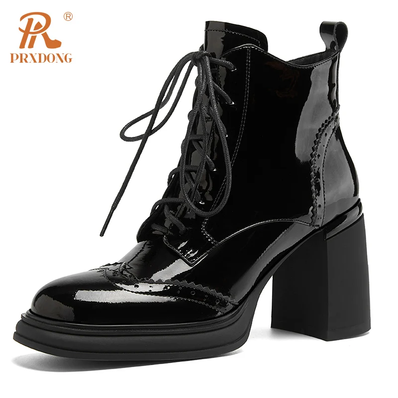 

PRXDONG 2023 New Brand Autumn WInter Shoes Woman ANkle Boots Black Lace Up Dress Party Riding Boots Size 34-40 High Heels Zipper