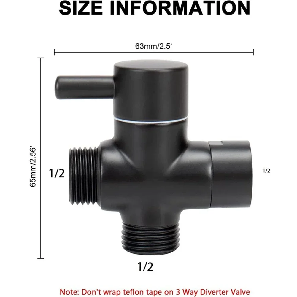 G1/2 inch 3 way brass diverter valve t-type adapter converter black shower head water valve converter bathroom accessories