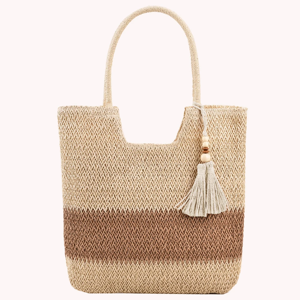 Straw Beach Bag Summer Woven Tote Bag with Tassels Large Shoulder Bag for Women Straw Purses and Handbags Rattan Boho Bag Raffia