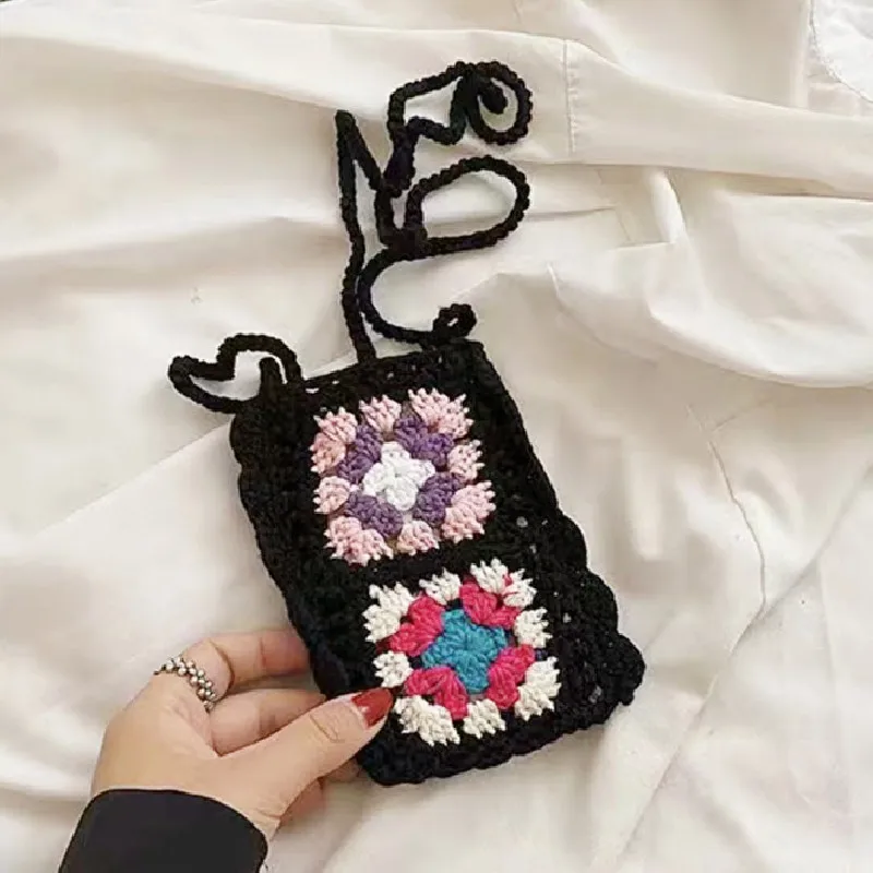 2pcs/Hand woven handbag, daisy bag, key bag, mobile phone bag, zero wallet, convenient storage bag, card bag