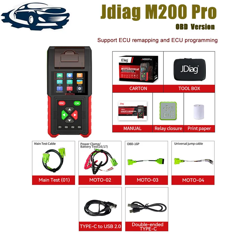 

Диагностический инструмент для мотоцикла в наличии JDiag M200Pro с поддержкой перезарядки и программирования ECU, тестер батареи, автомобильный тестер M200 M300