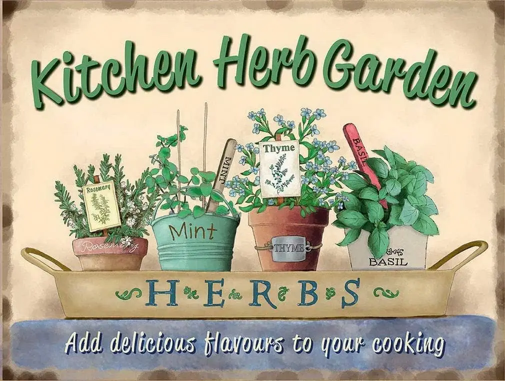 

Metal Sign Kitchen Herb Garden Retro Metal Sign Vintage Kitchen Cafe Gift Vintage Metal Signs 8x12 Inch Vintage Tin Sign