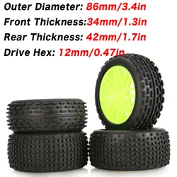 4pcs 86mm Rim Rubber Tires Tyre Wheel for 144001 124019 124018 104001 HSP Tamiya 1/10 1/12 1/14 RC Car