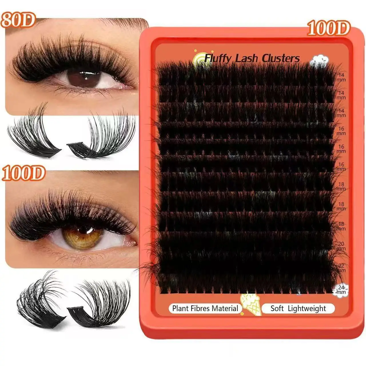 8D 풍성한 클러스터 속눈썹 80D-100D D 컬 0.07mm 14-22mm 믹스 DIY 연장 볼륨 재사용 가능 메이크업 초보자용