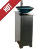 13" Bathroom Vanity Sink Combo Small Cuboid Stand Cabinet Turquoise Square Tempered Glass Vessel Sink & ORB Water Save Faucet 1