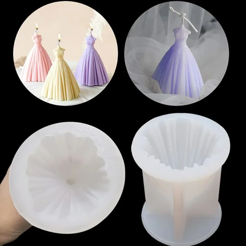 White Wedding Dress Silicone Candle Mold 3D Dress Skirt Crafts Plaster Resin Crystal Casting Molds Wedding Gift Home Decoration silicone mold silicone candle mold aromatherapy candle mold silicone candle molds candle mold cylindrical candle mold