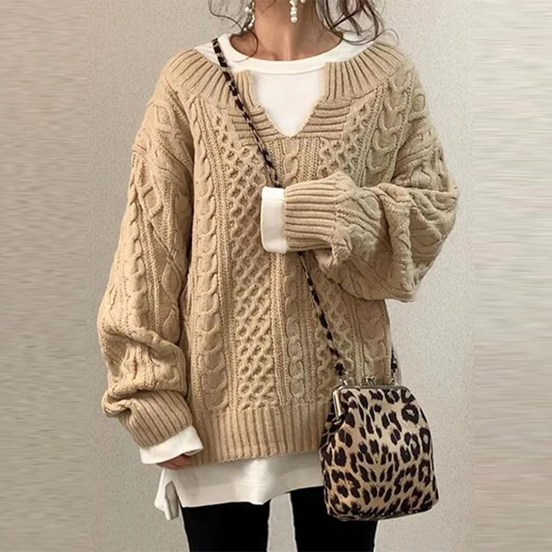

Autumn New Design Fashion Solid Hollow Out Knitted Sweaters Jumper Women Spring Elegant V Neck Patchwork Lace Sweaters Ladies