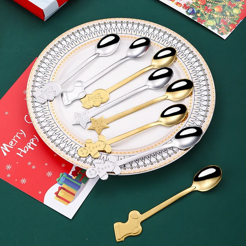 

4Pcs Christmas Stainless Steel Elk Santa Spoon Merry Christmas Ornaments Tableware Christmas Decorations for Home 2024 New Year