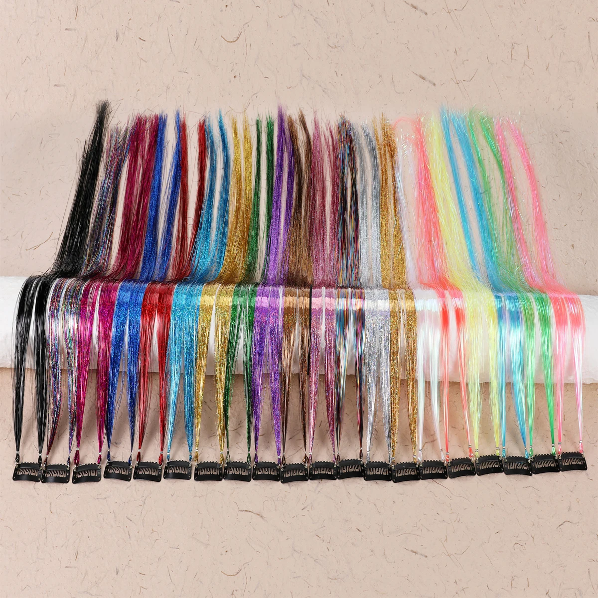 Description Picture 5 of itemSparkle Hair Tinsel Clips Rainbow Colored Strands Girls Headwear Hairbinge Hair Laser False Hair Extensions Decor Glitter Strips