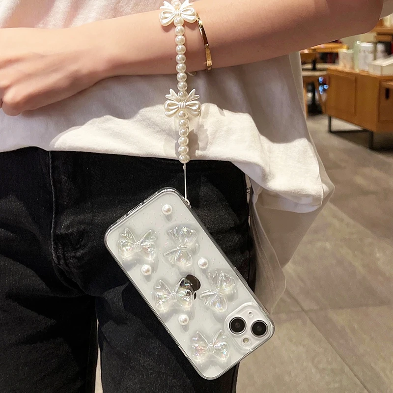 Qianliyao Cute 3D Pearl Hand Rope Phone Case For iPhone 16 15 14