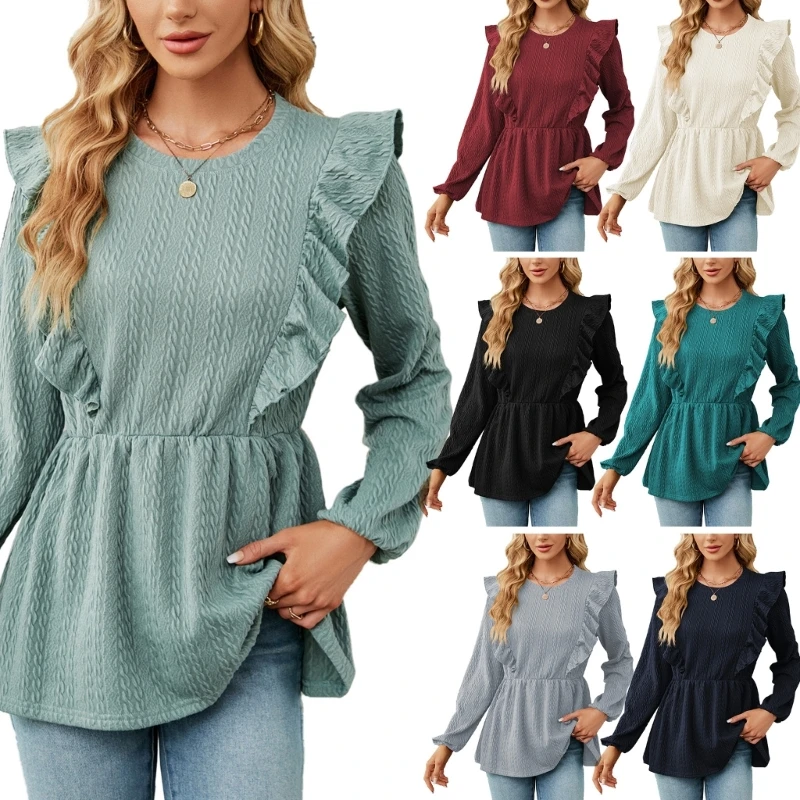 

Solid Color Blouses Womens Spring Autumn Long Sleeve Ruffle Shirt Camisoles