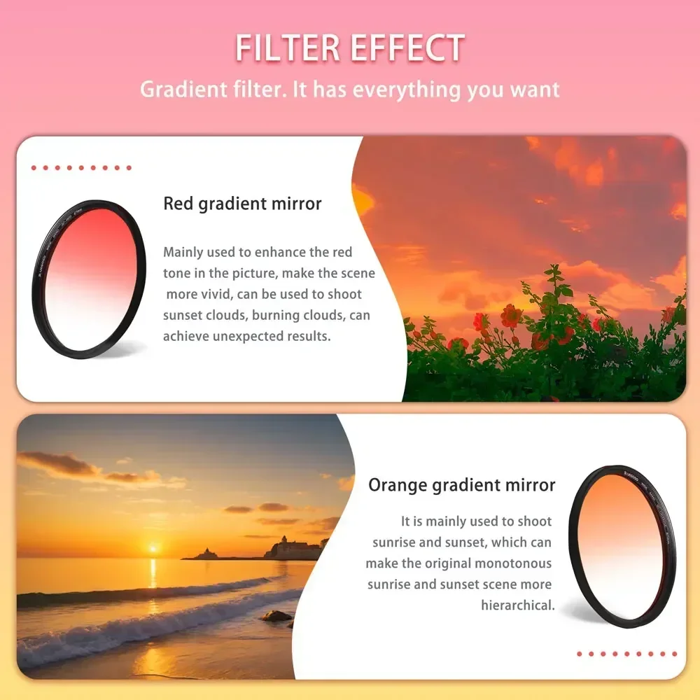 Gradient Gnd Filter 55 62 67 72 82 mm Gradient Red Orange Blue Grey For Camera Canon Lens M50 600d Nikon D5100 D5600 Sony A6000 4
