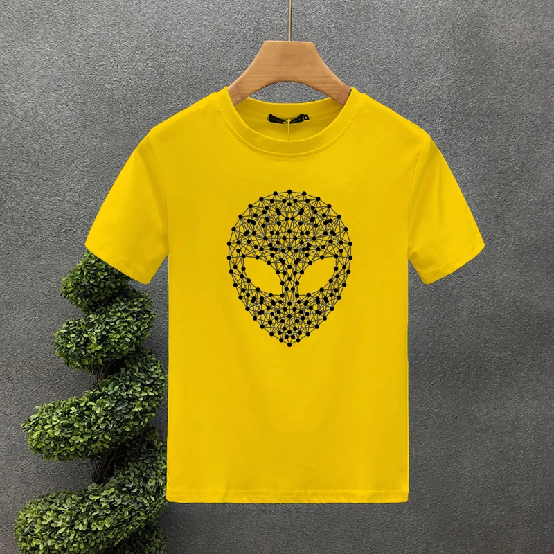 100% Baumwolle Marke T-shirt Für Männer Tees Linie Alien Print T Shirt Casual Kleidung Kurzarm Frauen Übergroßen_voghion.com