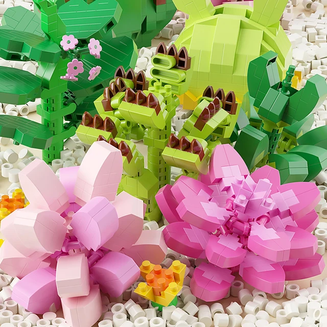 DIY Succulent Potted Flower Bouquet Building Blocks Cherry Blossom Plant Model Technic Assembled Brick Girl Gift Children's Toys 2