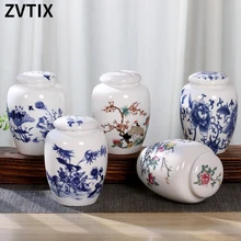 

European Style Fashion Creative Coffee Can Ceramic Accessories Blue White Porcelain Packaging Storage Sealed Kitchen Canisters