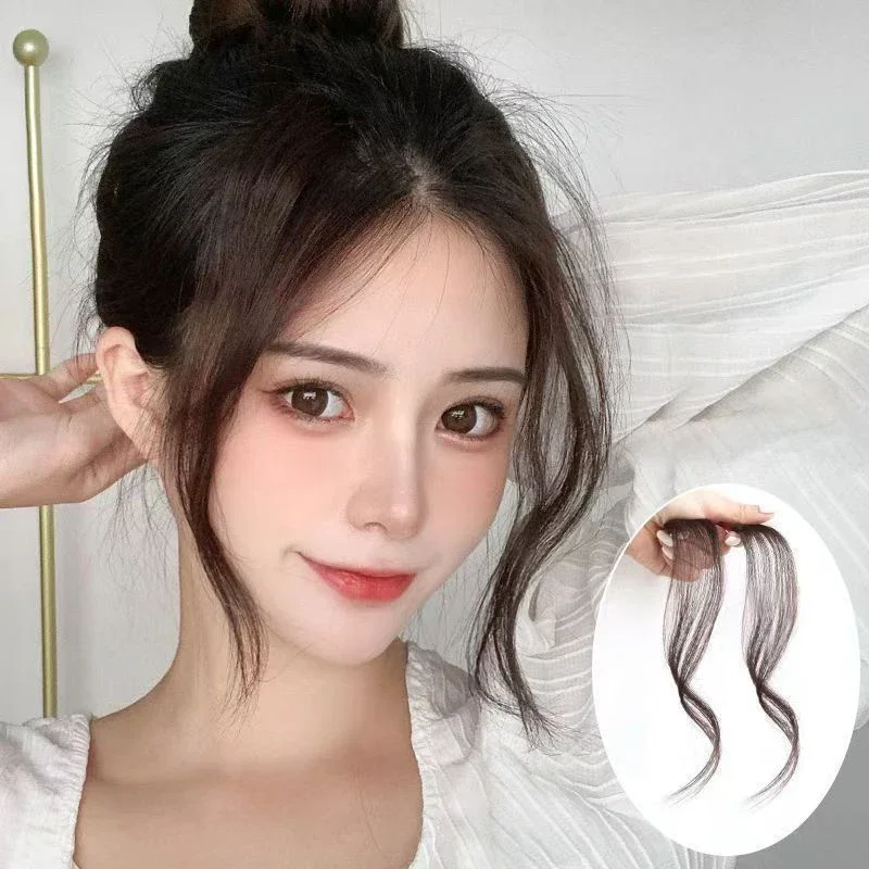 합성 3D 에어뱅 헤어 클립인뱅 익스텐션 가짜 앞머리 자연스러운 가발 토퍼 헤어피스 투명 클로저뱅