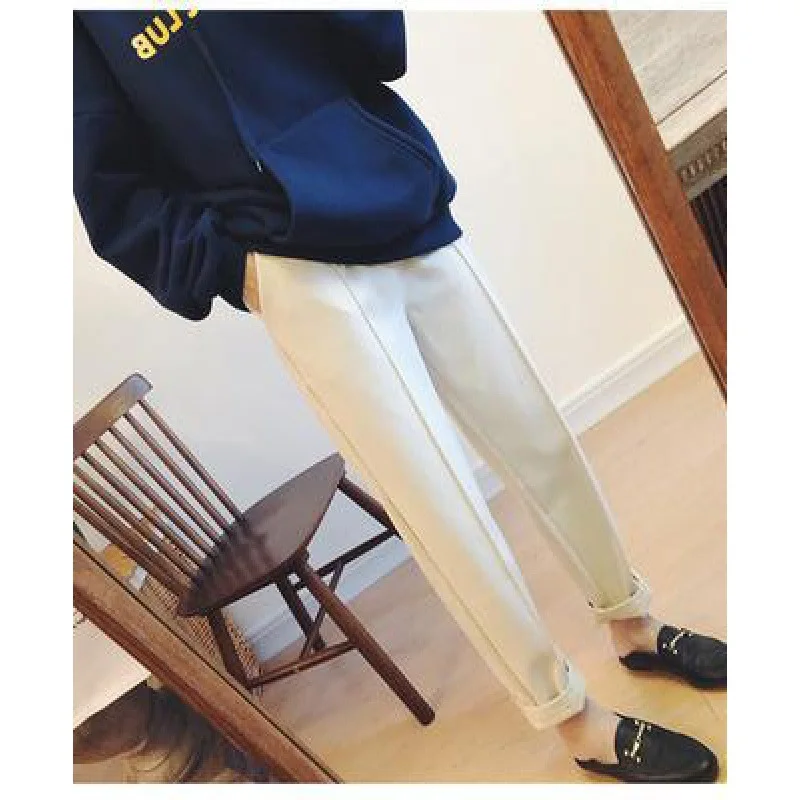 Women's Autumn Winter Elastic High Waist Solid Pockets Shirring Small Feet Harlan Trousers Office Lady Fashion Casual Pants