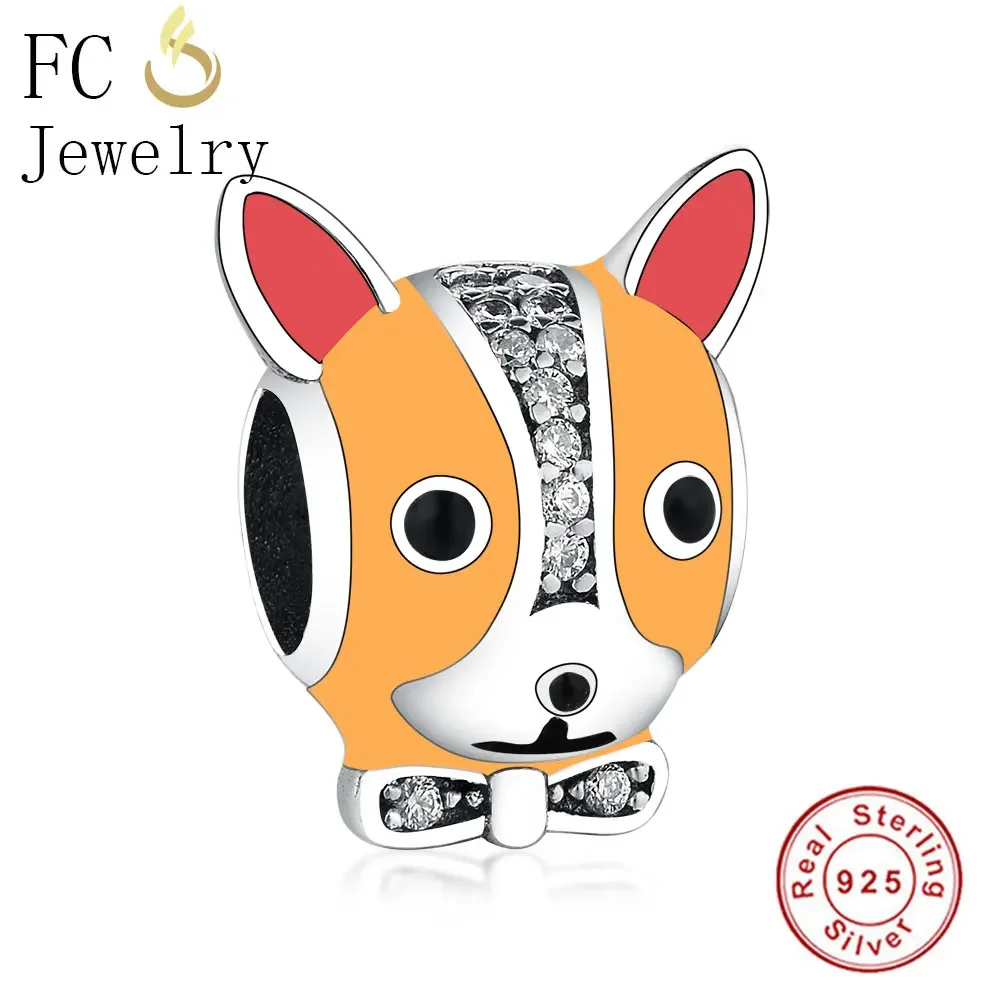 

FC Jewelry Fit Original BrandCharms Bracelet 925 Sterling Silver Enamel French Bulldog Dog Pet With Bow Zircon Beads Berloque