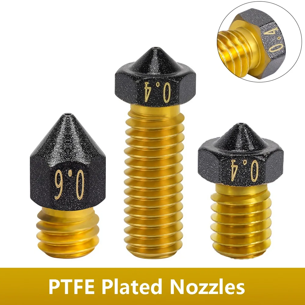 Mega 3pc 3D Printer Parts Brass Nozzles MK8/Volcano/E3D Nozzle Head Plated PTFE 0.2 0.4-1.2mm 1.75mm for CR6 SE Ender3 KP3S CR10