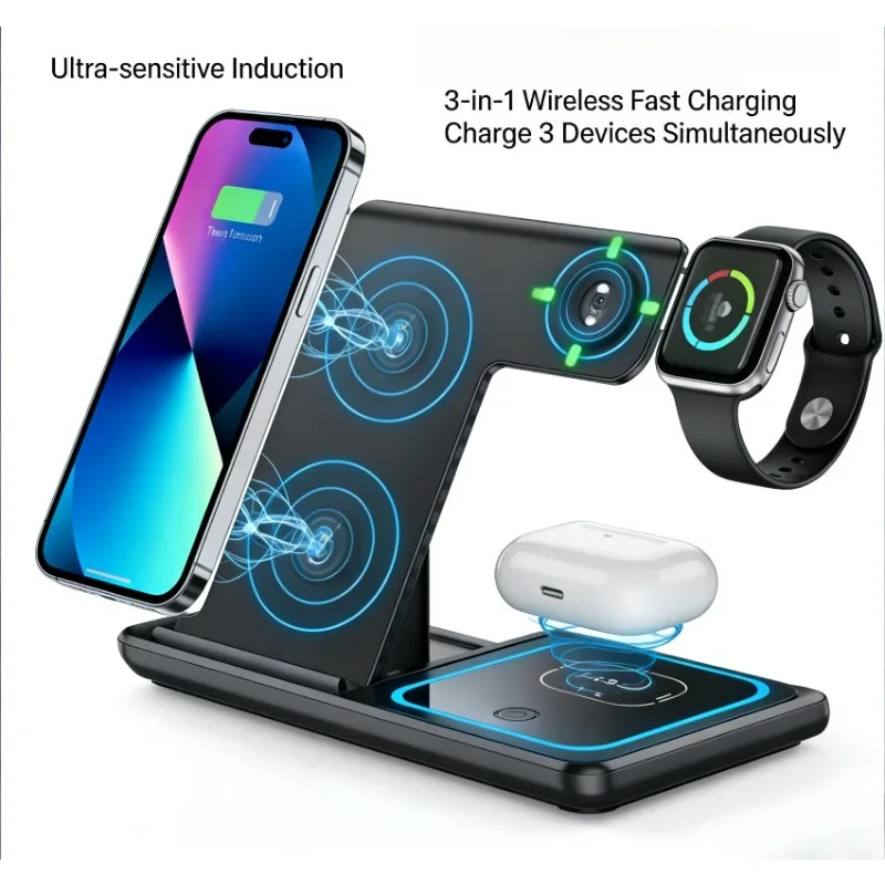 3-in-1 Kabellose Ladestation Schnelle Ladestation für iPhone Pro Max Apple Watch AirPods