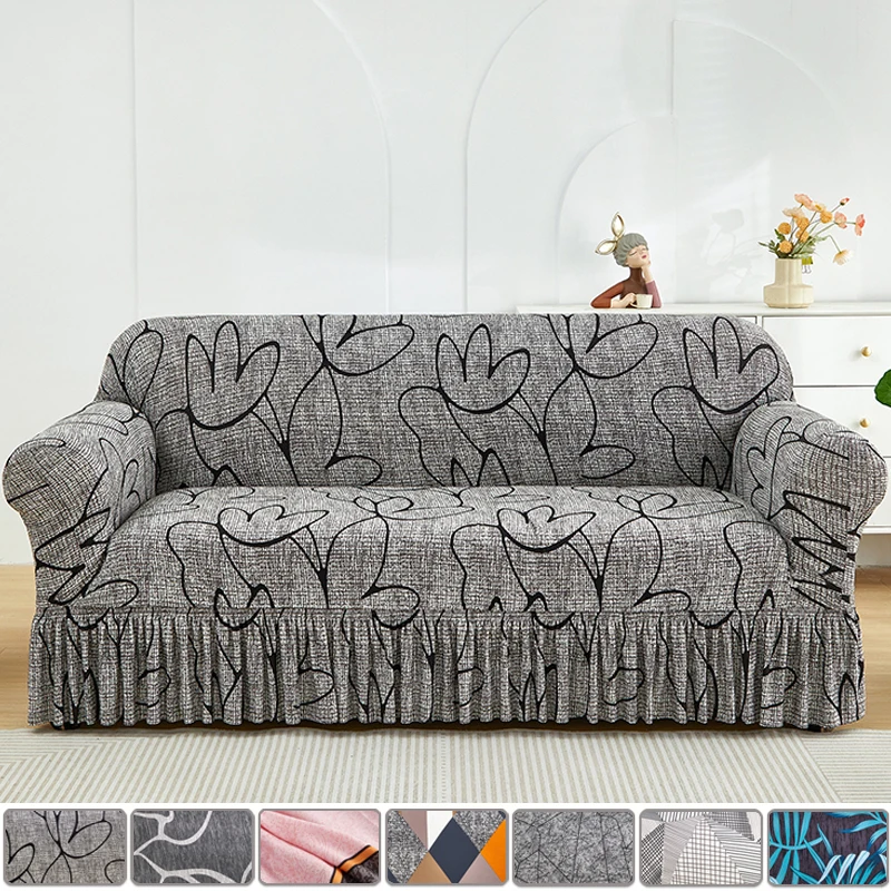 1pc Elastic Printed Sofa Slipcover With Skirt Sofa Cover Couch Cover  Furniture Protector Bedroom Office Living Room Home Decor