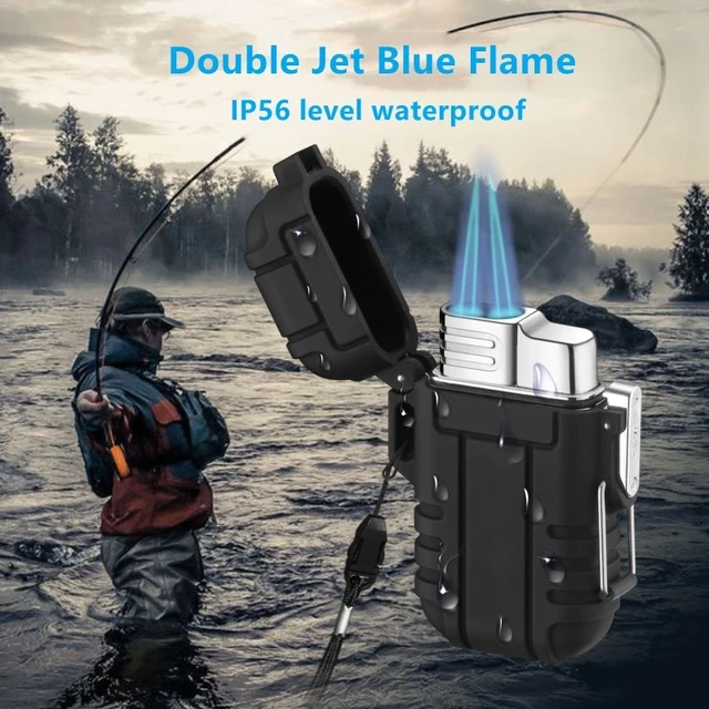 Outdoor Waterproof Lighter with Lanyard Portable Blue Flame Jet Lighter  Butane Turbo Cigar Lighter Camping Wading Men's Gadgets - AliExpress