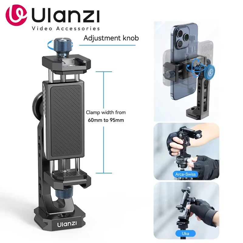 Ulanzi MA53 360 Rotation Metal Phone Holder Tripod Mount Cold Shoe Uka Arca Mount Clip Clamp with 60-95mm Width for Living Vlog - AliExpress 44