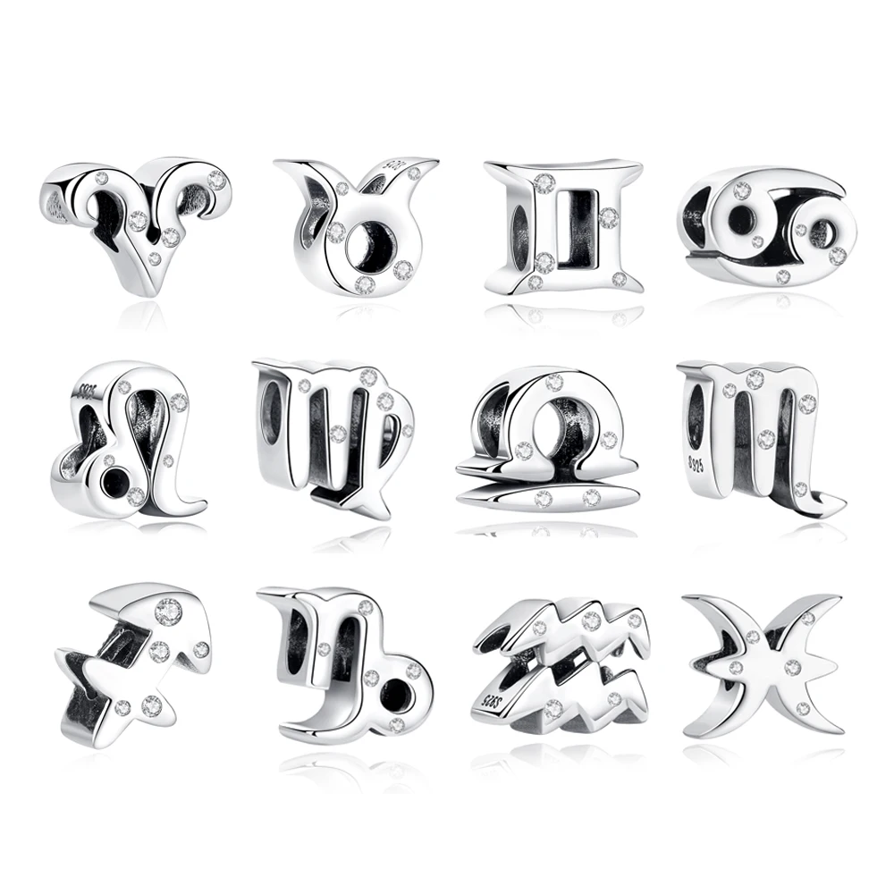 Charm Jewelry Sterling Silver Jewelry Beads Charms Sterling Silver Beads Silver Charm Bead Charm Bead Beads Jewelry Sterling Silver Beads Charm Original 925 Sterling Silver Bead Charm Libra Leo Star Sign Charms 12 Zodiac Constellation Fit Pandora Bracelets Women Jewelry