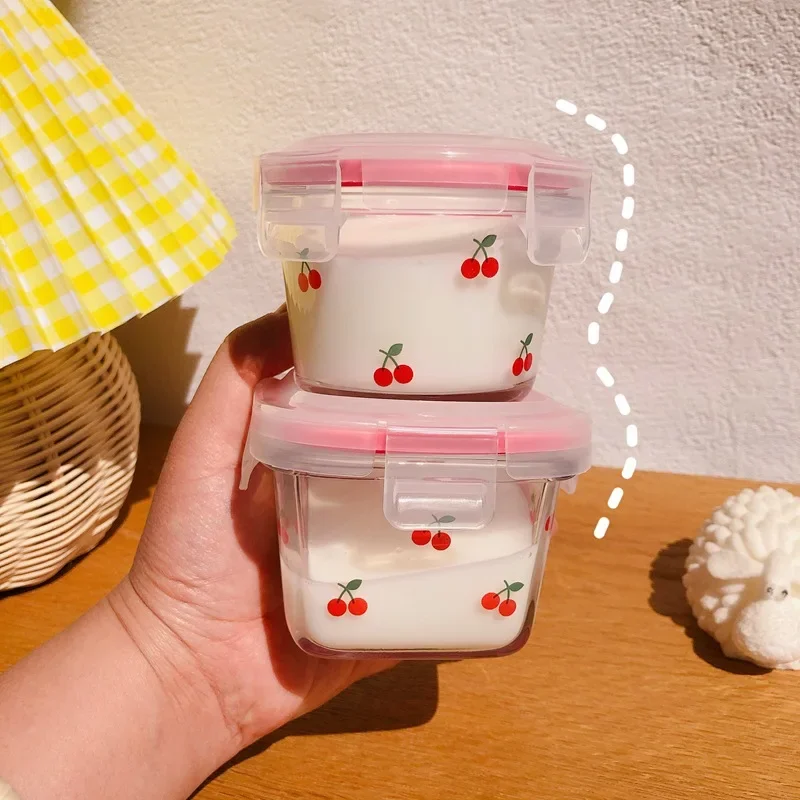 1PC Portable Korean Cherry Mini Sealed Box Cute Sweet Girl Glass Fruit Snack Box Small Capacity Fresh Box Jars with Lid 120ml