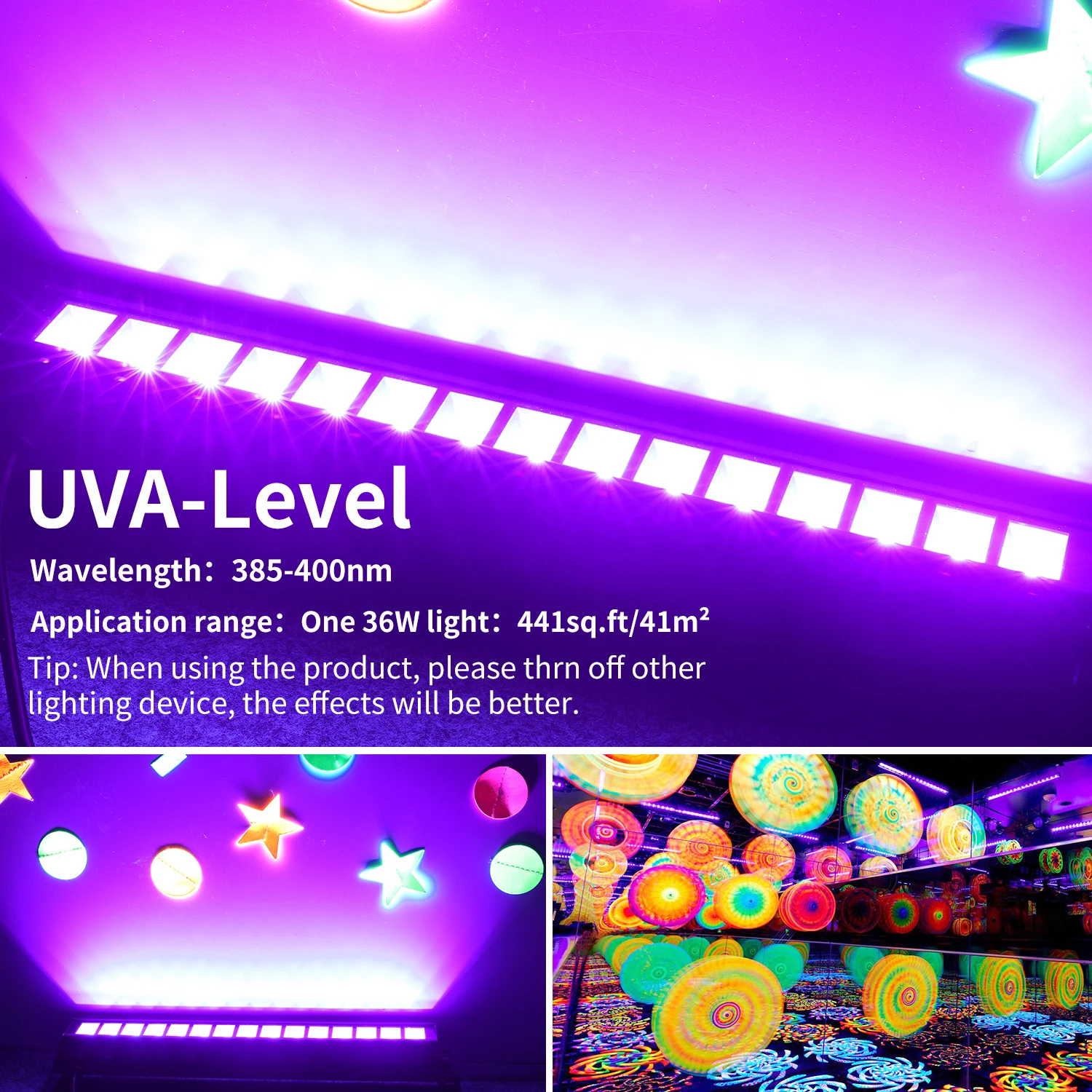 4-Pack UV LED Bar 45W, Zwart Licht 395 nm voor Glow Party, Bodypaint