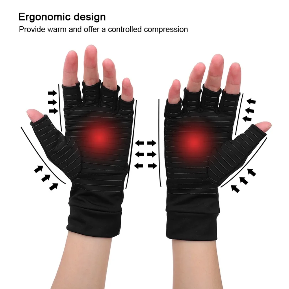 Open Finger Arthritis Compression Gloves Copper Infused Content Therapy Gloves Posture Corrector Health Care Body Hand Corrector images - 6