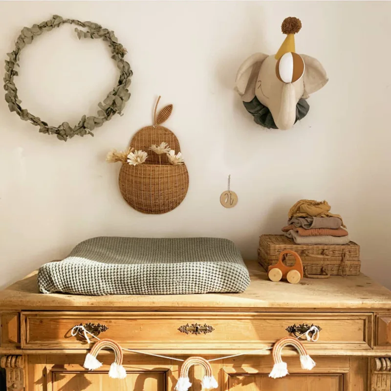 Baby Room Elephant Decor Stuffed Animal Head Wall Hanging Decoration Nursery Plush Toys for Home Births Photography Accessories