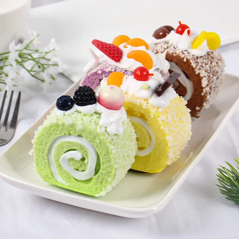 Artificial Roll Cake Fruit SwissRoll Towel Fake Cake Dessert Cute Model Photography Props Simulation Window Display Home Decor food model,food photography props,kitchen food toys,fake food prank toys