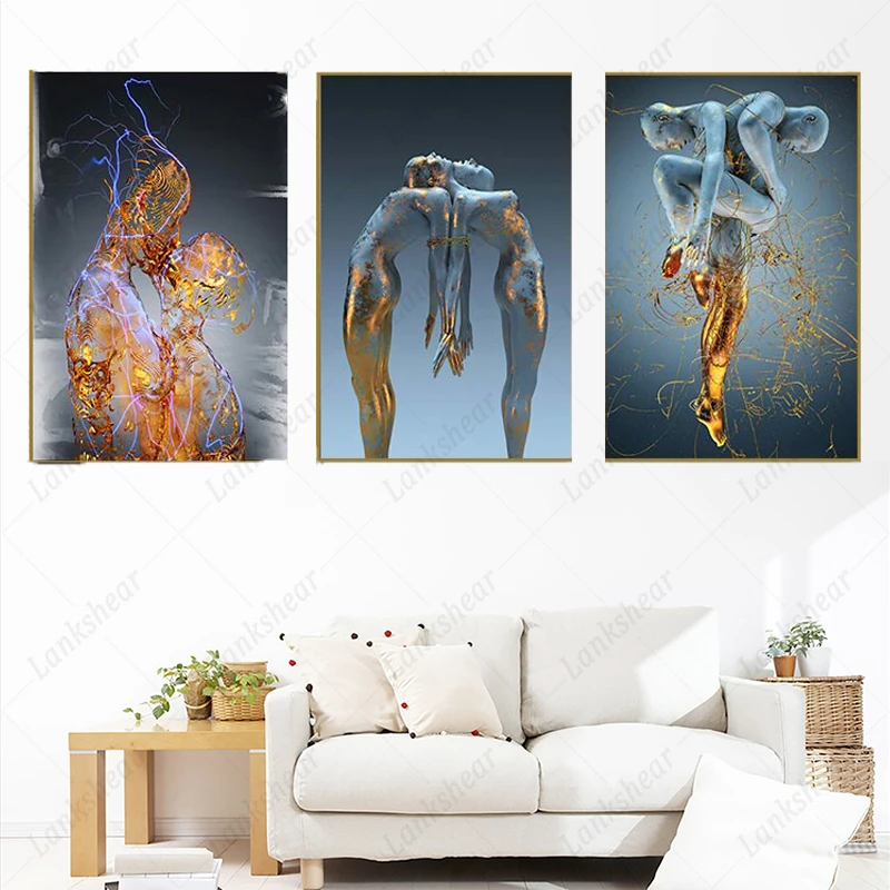 

Canvas Painting Abstract Golden Figure Statue Modern Posters and Prints Wall Art Murals for Living Room Interior Home Decoration