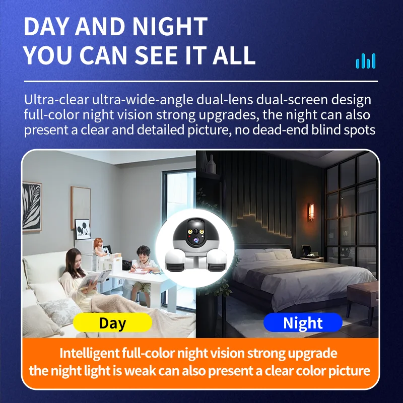 Dual Lens Robot Camera Dual Screen Monitoring All-Around Viewing Long Battery Life Monitor Mobile Walking Camera Home